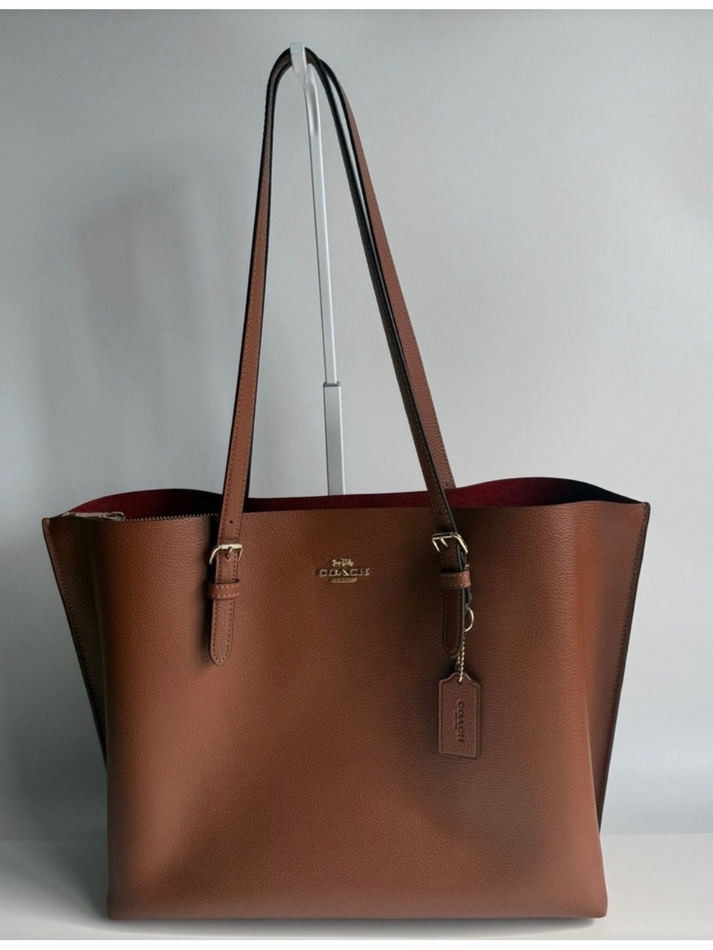 Coach Brown Pebbled Leather Reversible Tote with Red Interior